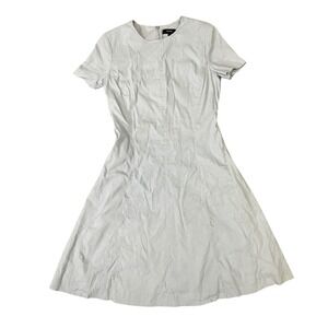 Theory Light Blue Short Sleeve A-Line Midi Dress Modern Seamed Fabric Size 6